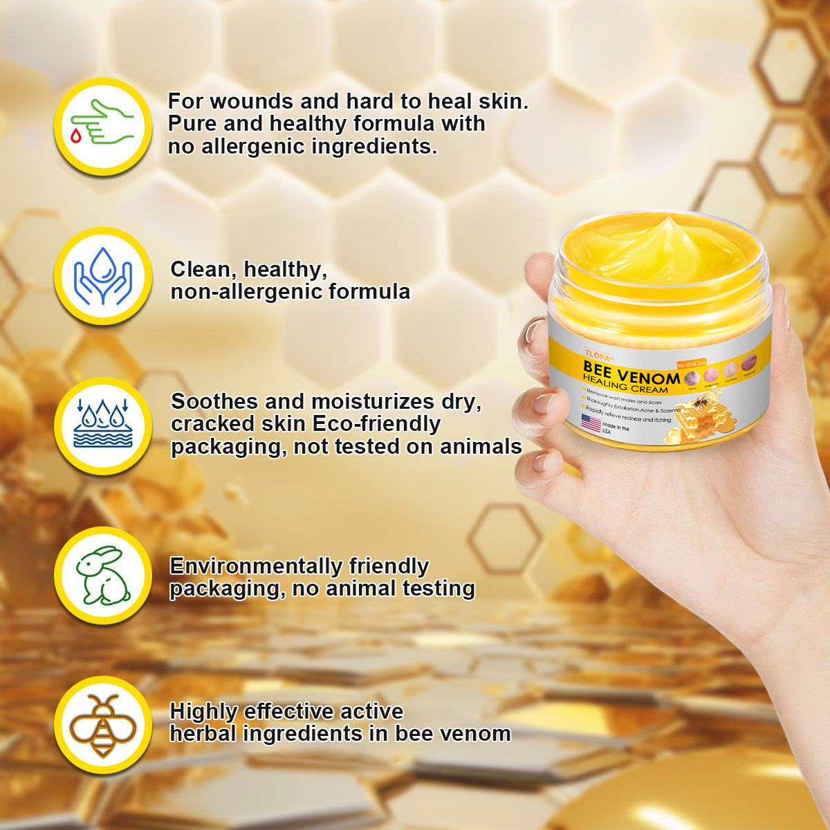 TLOPA® Bee Venom Skin Cream（👨‍⚕AAD Recommended),for Remove Warts, Acne and Scars ✅